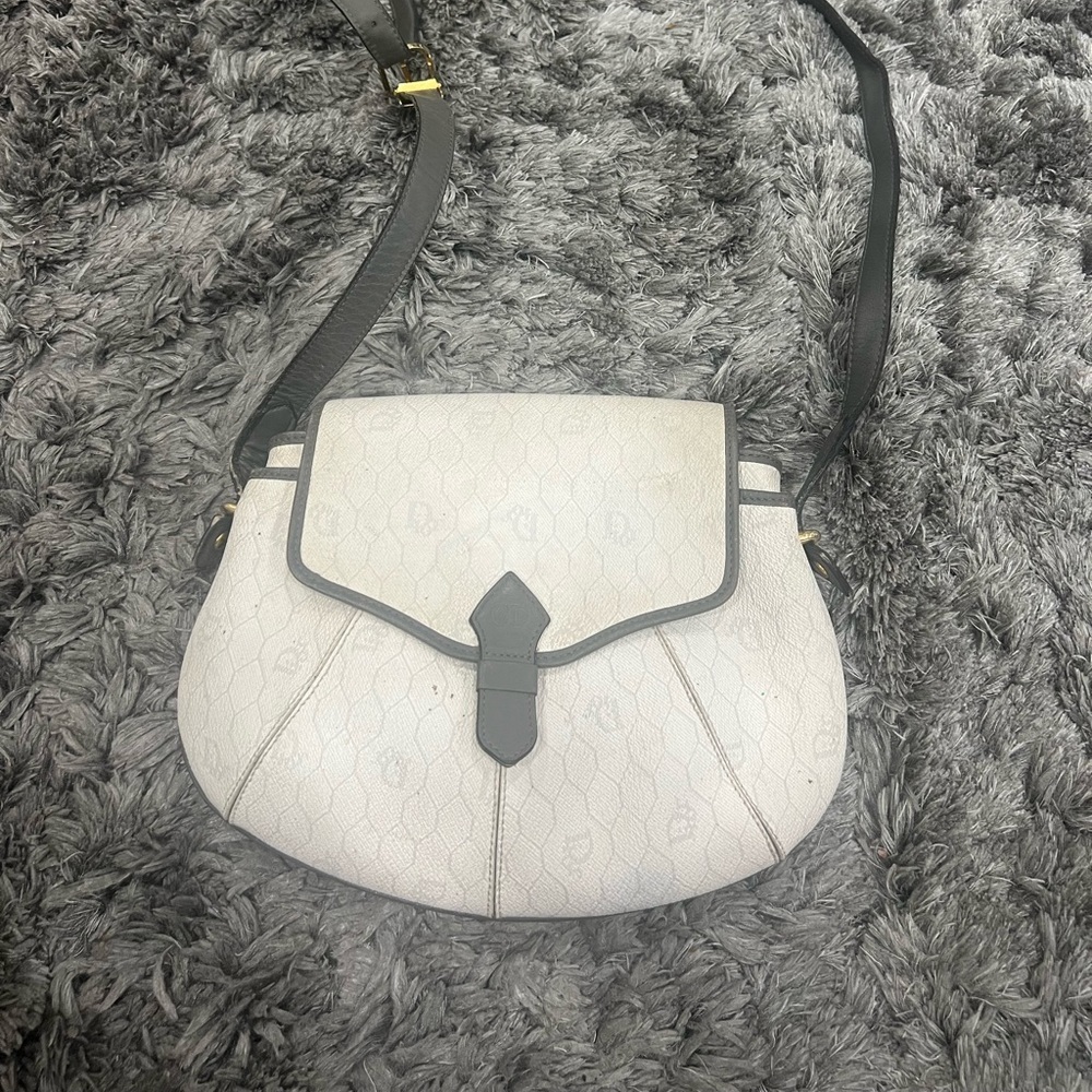 Dior Authentic Vintage white and gray honeycomb canvas crossbody